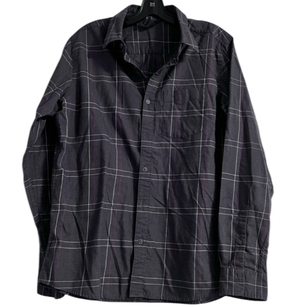 MOUNTAIN HARDWARE Button Down Plaid Charcoal Gray Shirt Medium